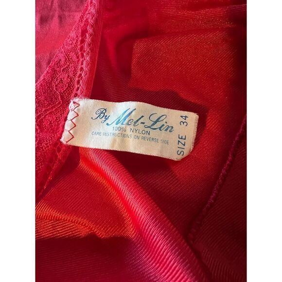 Vintage Mel-Lin Nylon Slip Womens 34 Red Lace Lingerie Slip Dress Boudoir Sexy - Picture 4 of 5